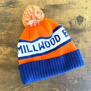 MILLWOOD BREWING CO. Knit Beanie – Orange & Blue Pom Hat – Unisex